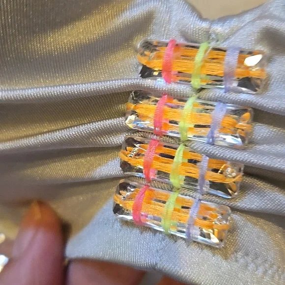 Victoria's Secret Elegant Shimmery Silver Gray Bead Accented Bikini Top - Picture 3 of 11